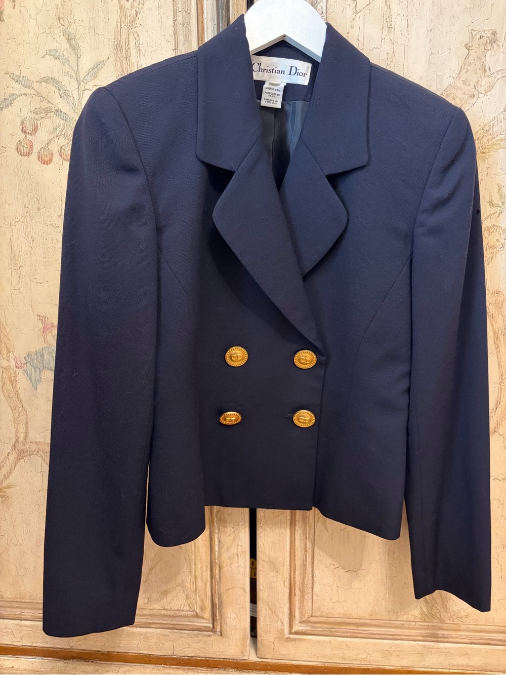 Christian Dior Vintage Women's Navy Double-Breasted Wool Blazer